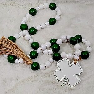 New Huntington Home Green St Patrick's Day Four Leaf Clover Wooden Bead Garland